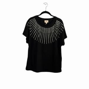 Bibi Black Crystal Neck Short Sleeve T-shirt NWT size Medium